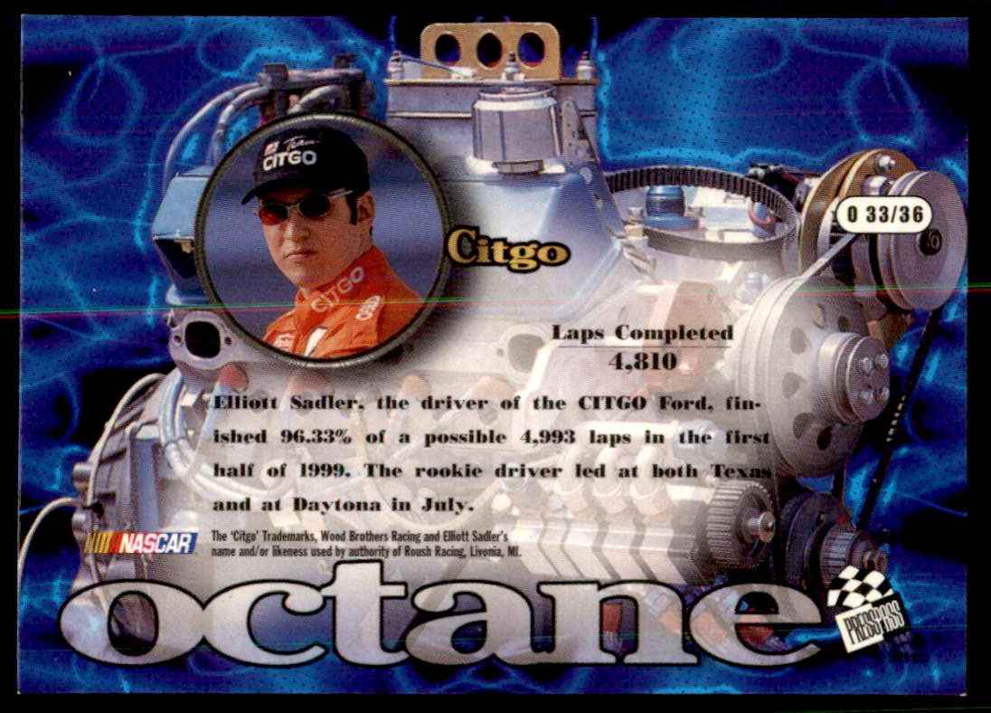 1999 Press Pass Stealth Octane SLX Elliott Sadler's Car #O33 card back image