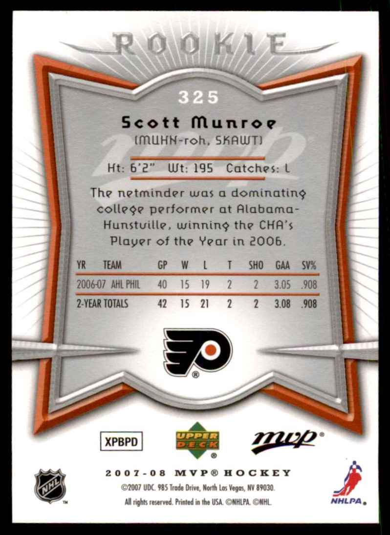 2007-08 Upper Deck MVP Scott Munroe RC #325 card back image