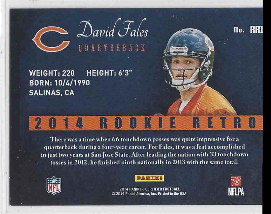 2014 Certified Rookie Retro Red David Fales Rookie RC #RR1 card back image