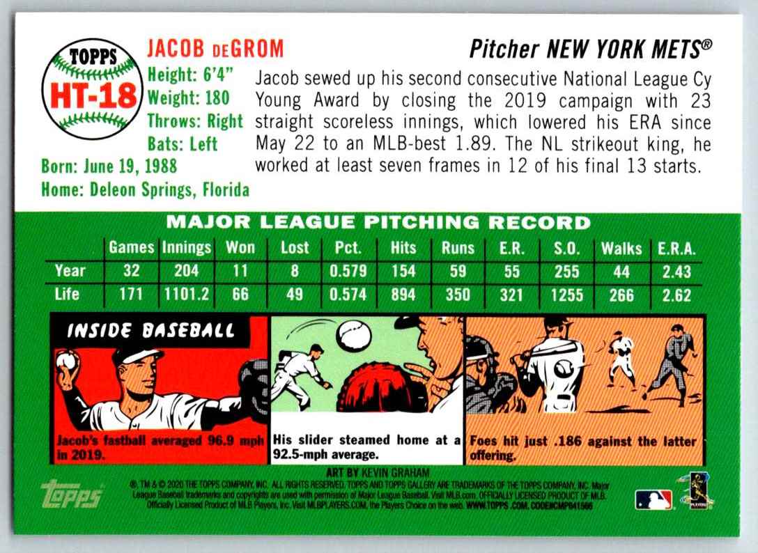 2020 Topps Gallery Heritage Jacob DeGrom #HT-18 card back image
