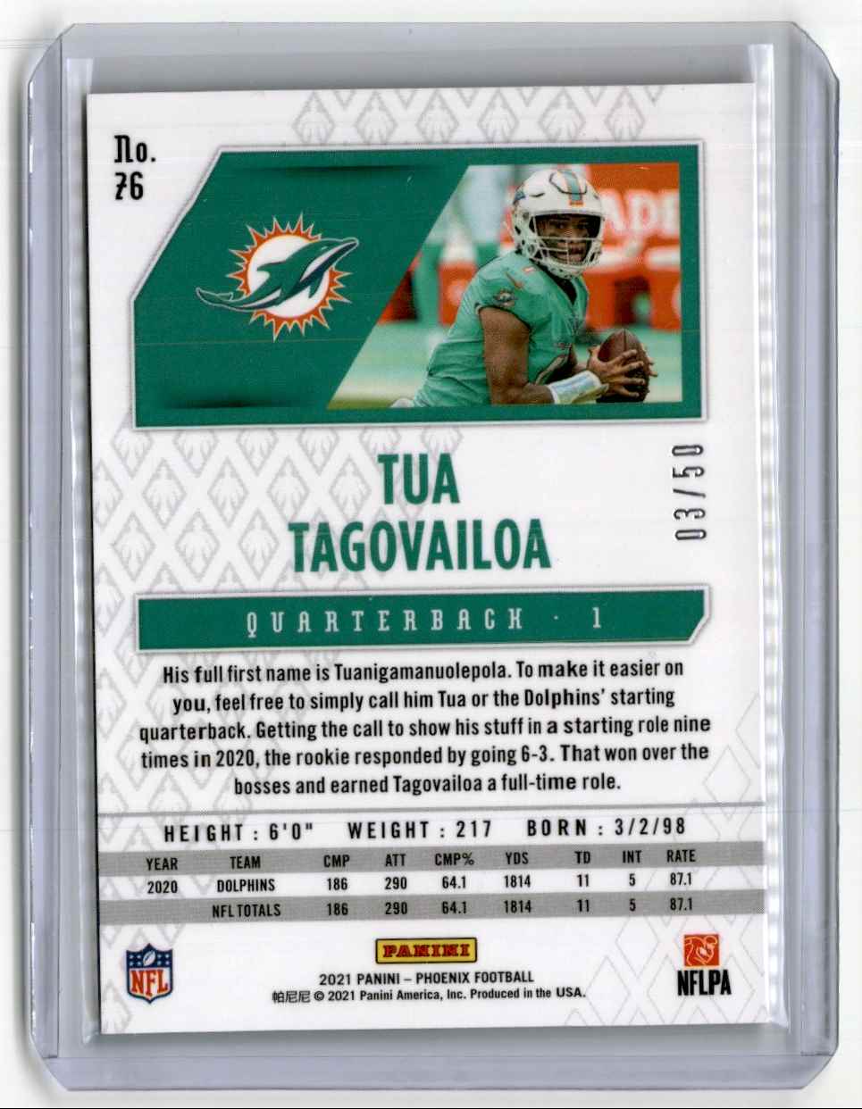 2021 Panini Phoenix Fire And Ice Tua Tagovailoa #76 card back image
