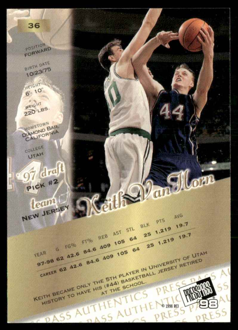 1998-99 Press Pass Authentics Keith Van Horn #36 card back image