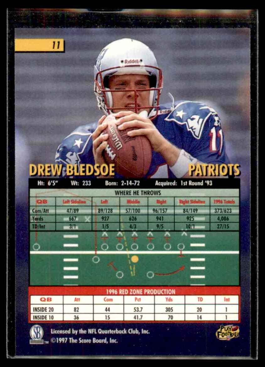 1997 Score Board Playbook Drew Bledsoe #11 card back image