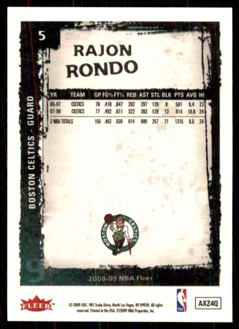 2008-09 Fleer Rajon Rondo #5 card back image