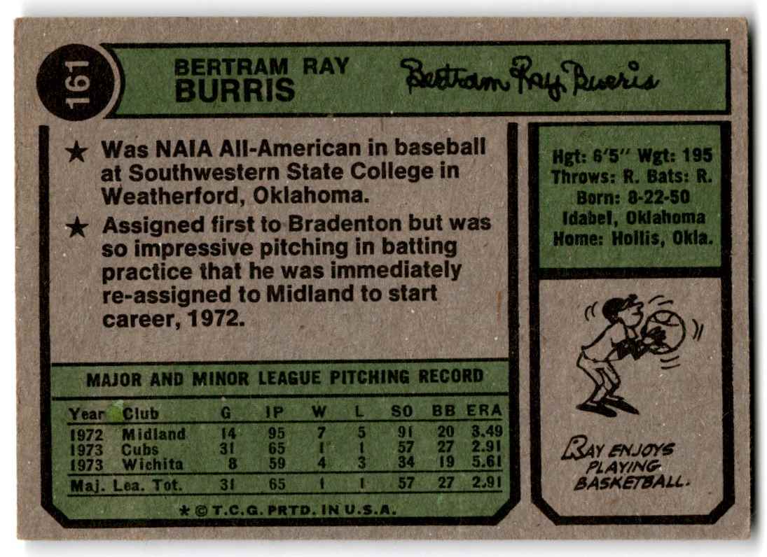 1974 Topps Ray Burris #161 card back image