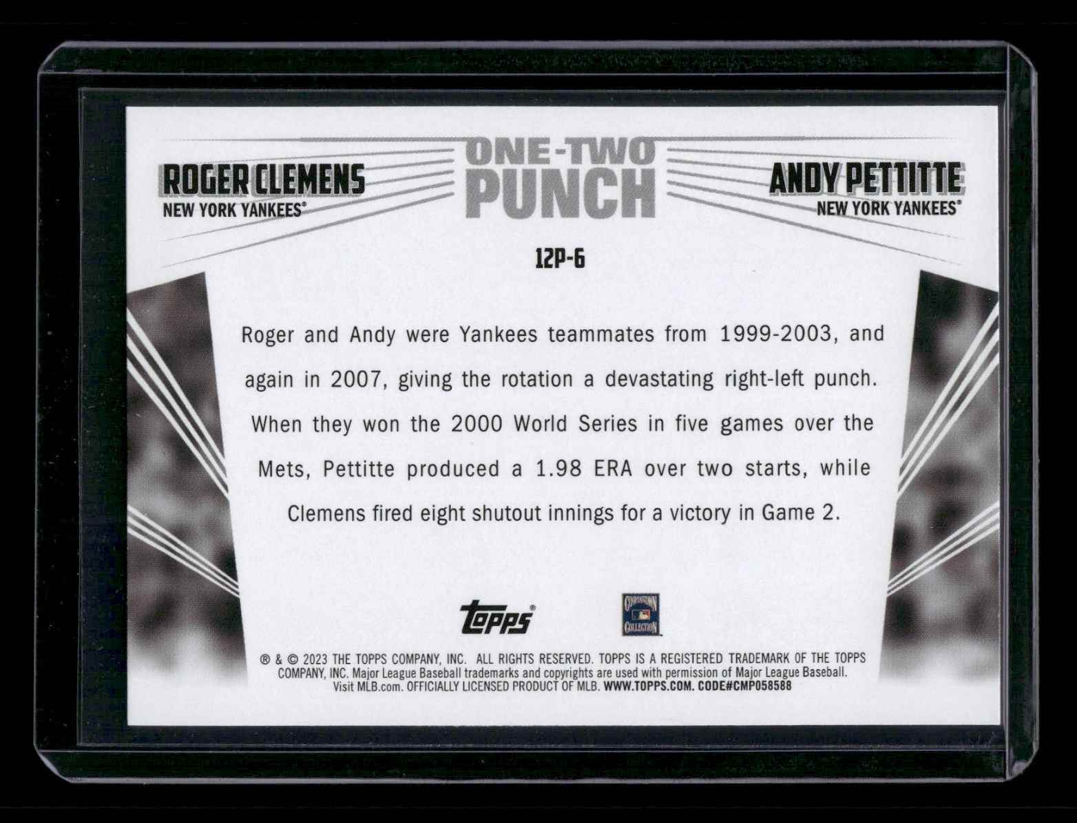2023 Topps One-Two Punch Roger Clemens / Andy Pettitte #12P-6 card back image