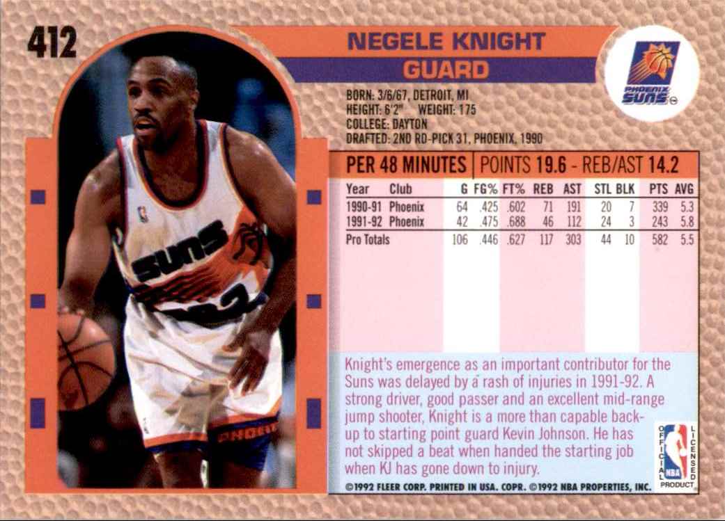 1992-93 Fleer Negele Knight #412 card back image