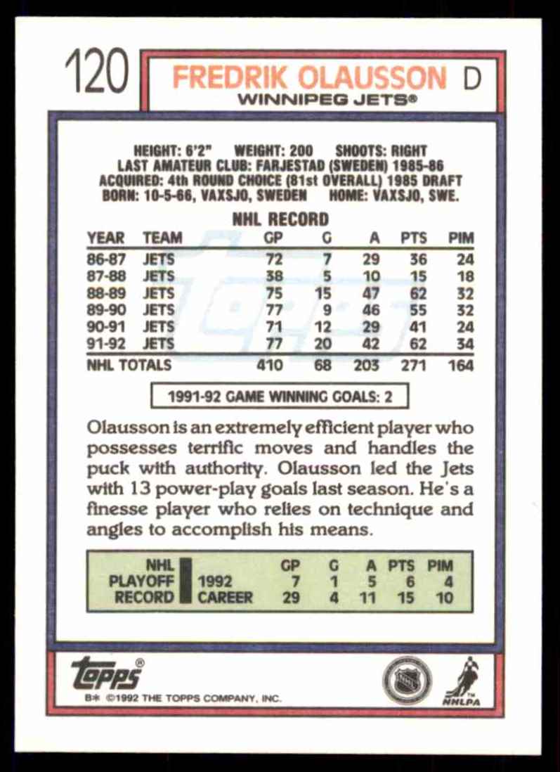1992-93 Topps Fredrik Olausson #120 card back image