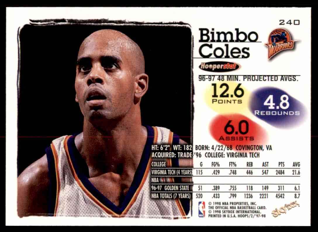 1997-98 Hoops Bimbo Coles #240 card back image