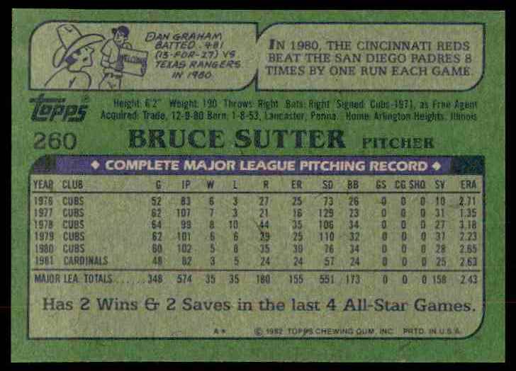 1982 Topps Bruce Sutter #260 card back image