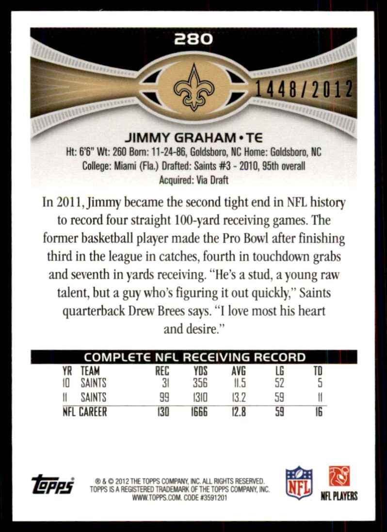 2012 Topps Gold Jimmy Graham #280 card back image