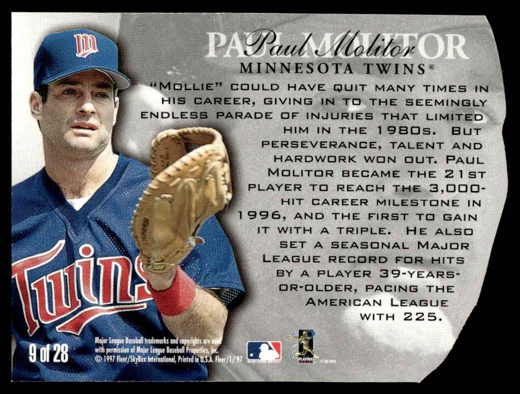 1997 Fleer Team Leader Paul Molitor #9 card back image
