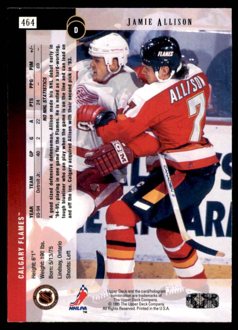 1994-95 Upper Deck Jamie Allison #464 card back image
