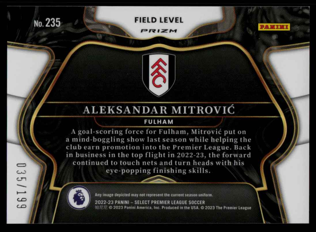 2022 Panini Select Premier League Camo Prizm Aleksandar Mitrovic #235 card back image