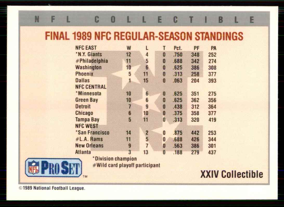 1989 Pro Set Super Bowl XXIV Binder NFC Logo #NNO2 card back image