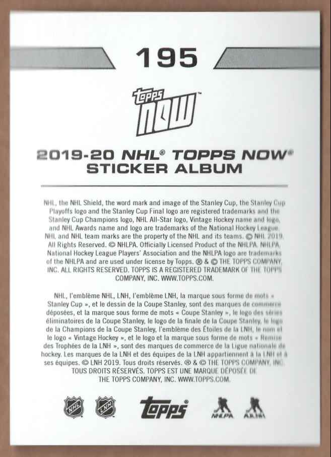 2019-20 Topps Now NHL Stickers Alexander Ovechkin #195 card back image