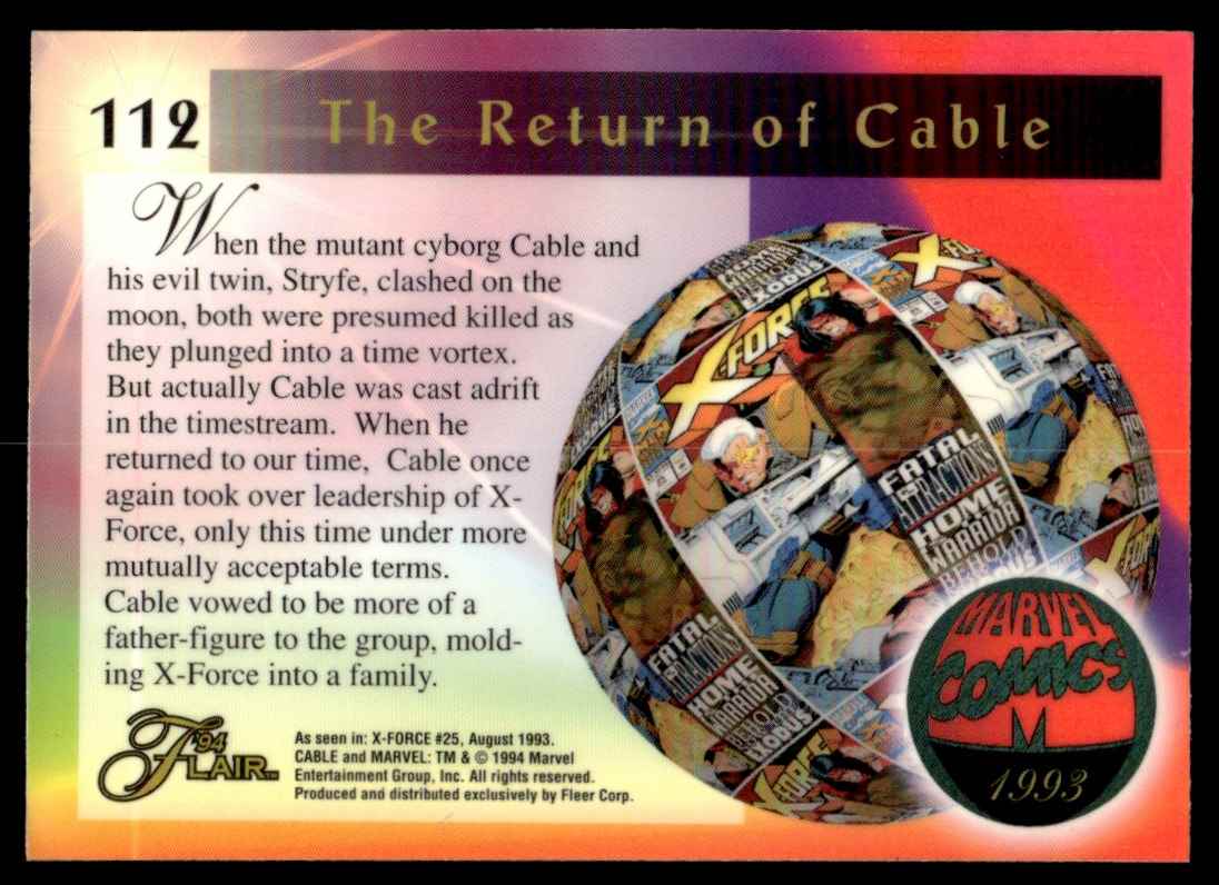1994 Flair Marvel Annual CABLE RETURNS #112 card back image