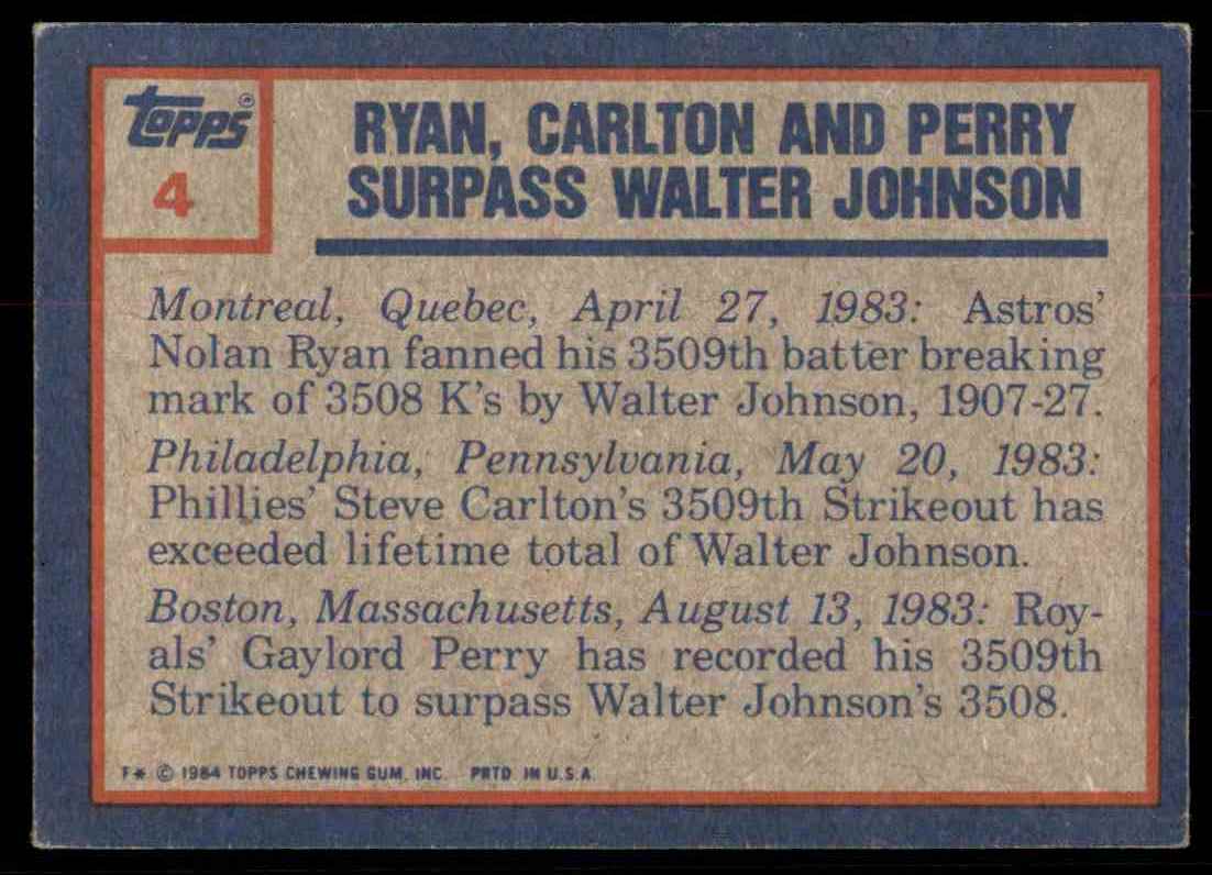 1984 Topps Nolan Ryan / Steve Carlton / Gaylord Perry #4 card back image