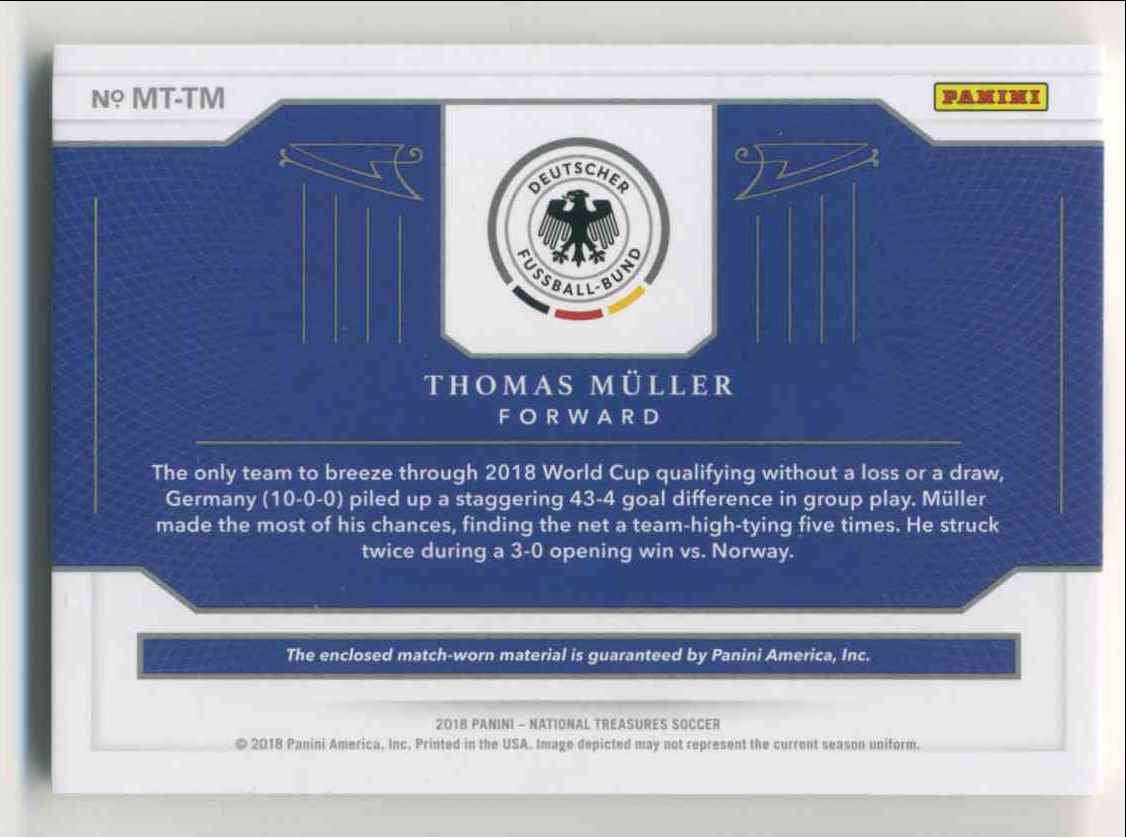 2018 Panini National Treasures Material Treasures Bronze Thomas Muller #MT-TM card back image