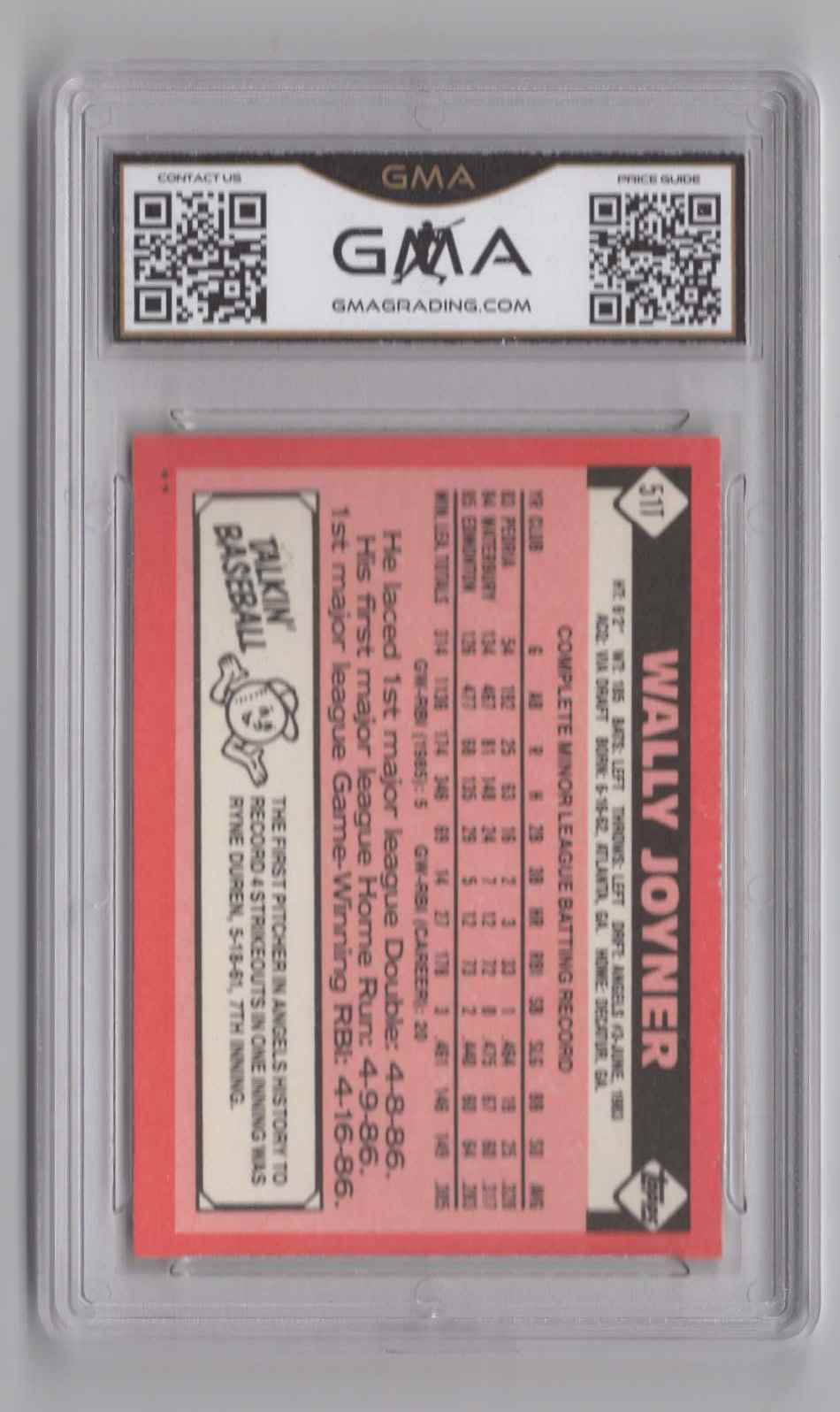 1986 Topps Traded Wally Joyner #51T card back image