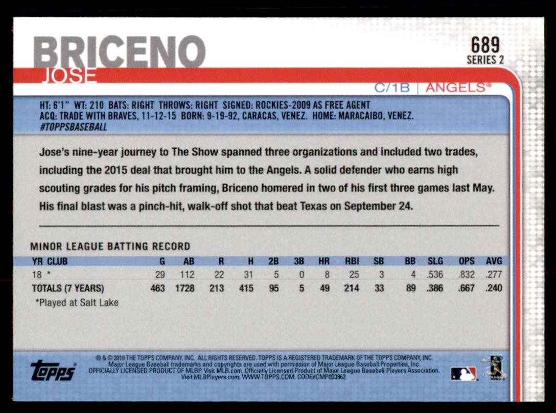 2019 Topps Jose Briceno #689 card back image