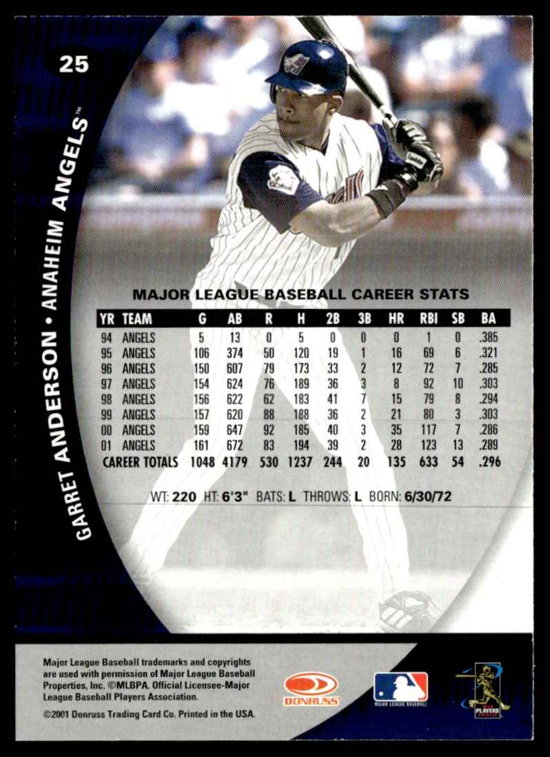 2001 Donruss Class of 2001 Garret Anderson #25 card back image
