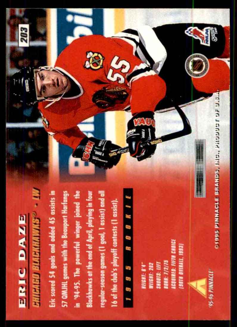1995-96 Pinnacle Eric Daze #203 card back image