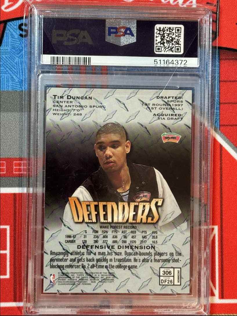 1997-98 Topps Finest Embossed Uncommon Tim Duncan #306 card back image