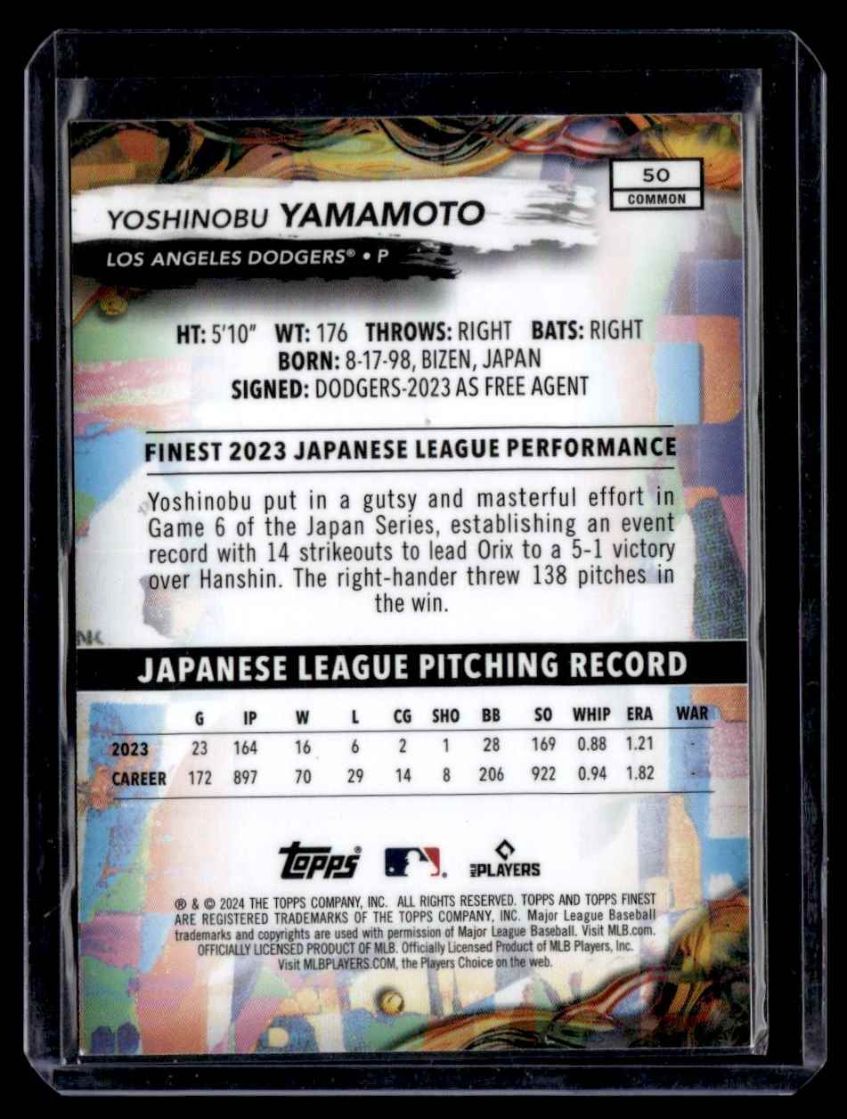 2024 Topps Finest Yoshinobu Yamamoto #553 card back image