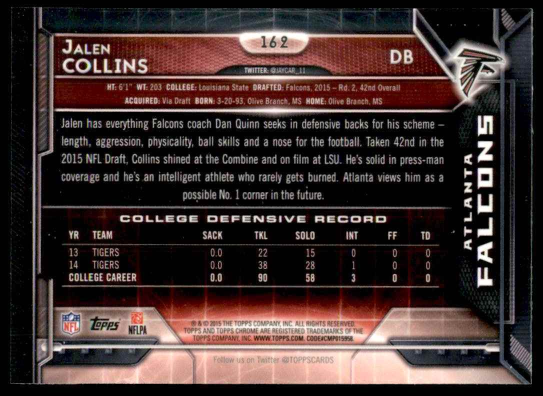 2015 Topps Chrome Jalen Collins #162 card back image