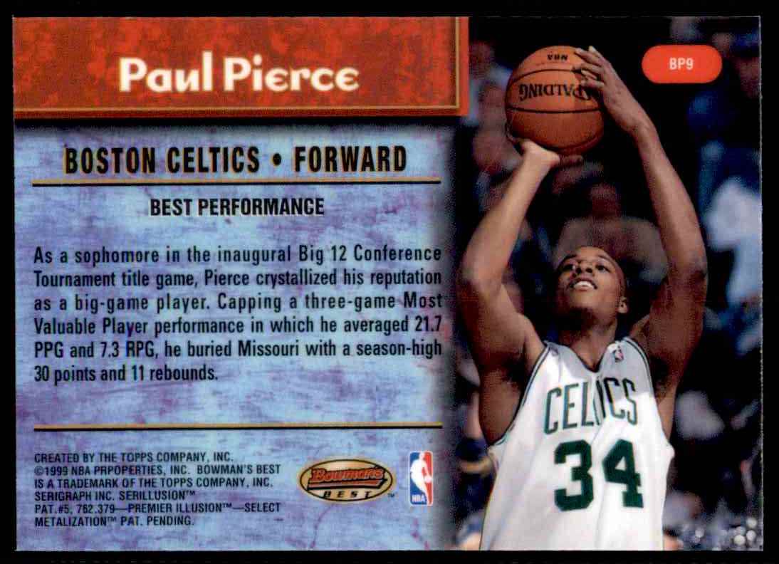1999-00 Bowman Paul Pierce #BP9 card back image