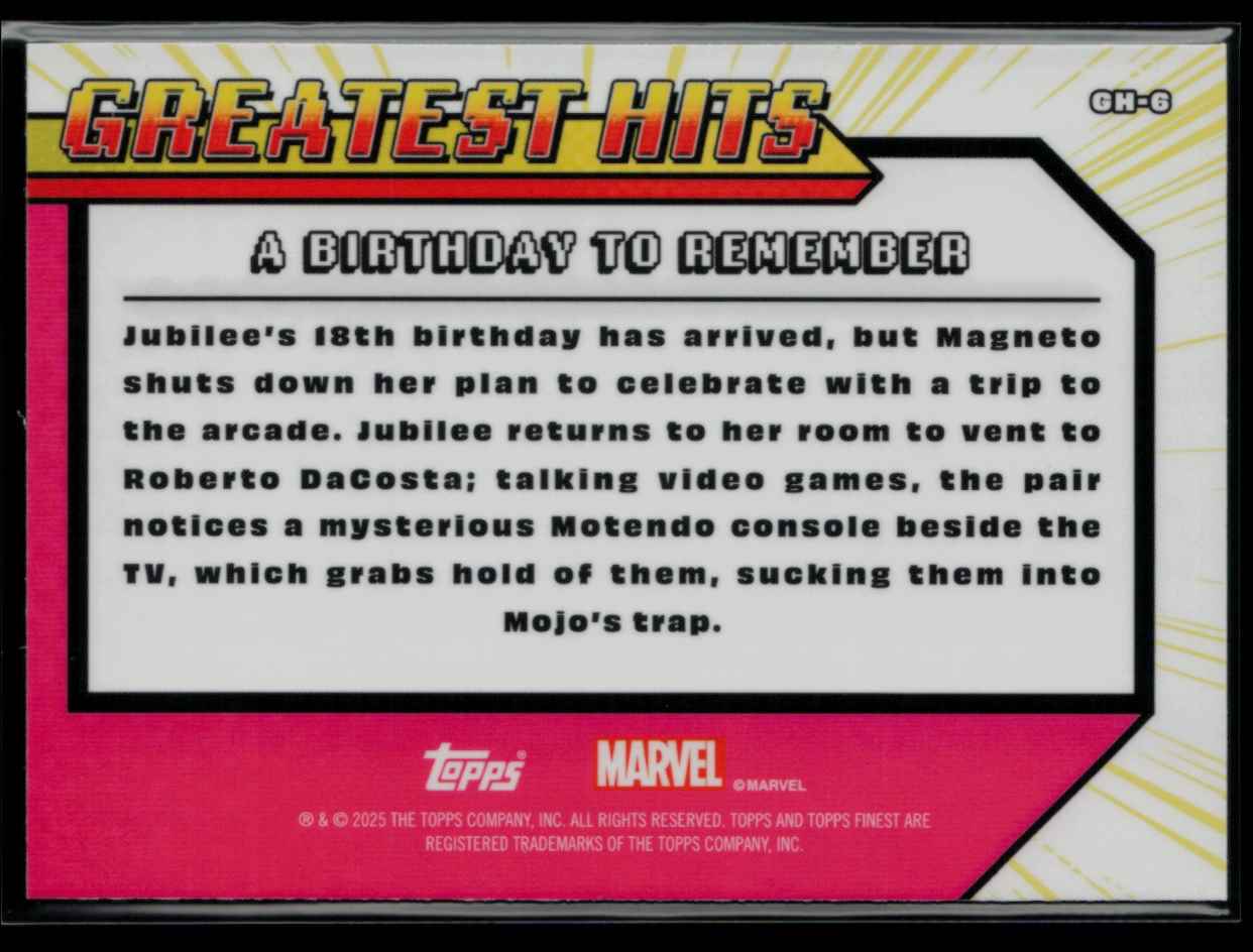 2025 Topps Finest X-Men 97' Greatest Hits A BIRTHDAY TO REMEBER #GH-6 card back image