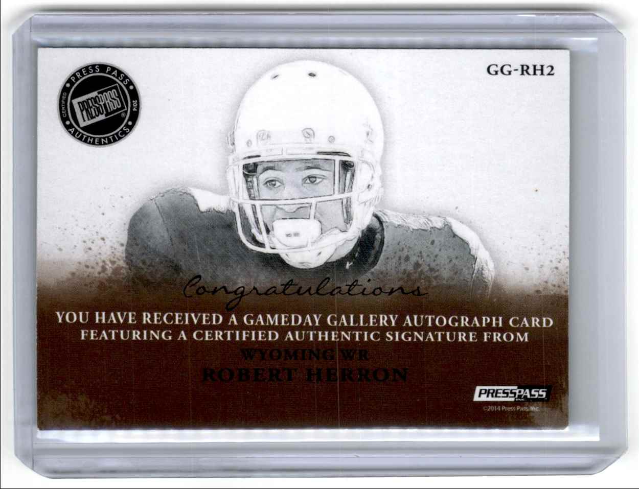 2014 Press Pass Gameday Gallery Blue Robert Herron #GG-RH2 card back image