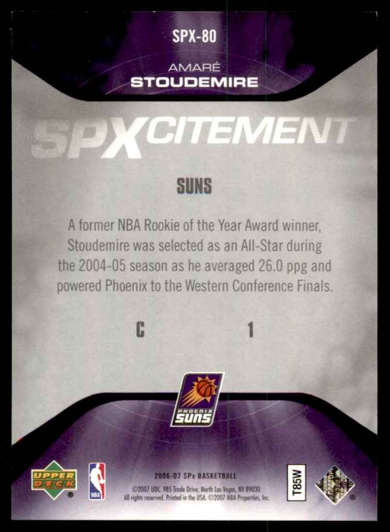 2006-07 Spx SPxcitement Amare Stoudemire #SPX80 card back image