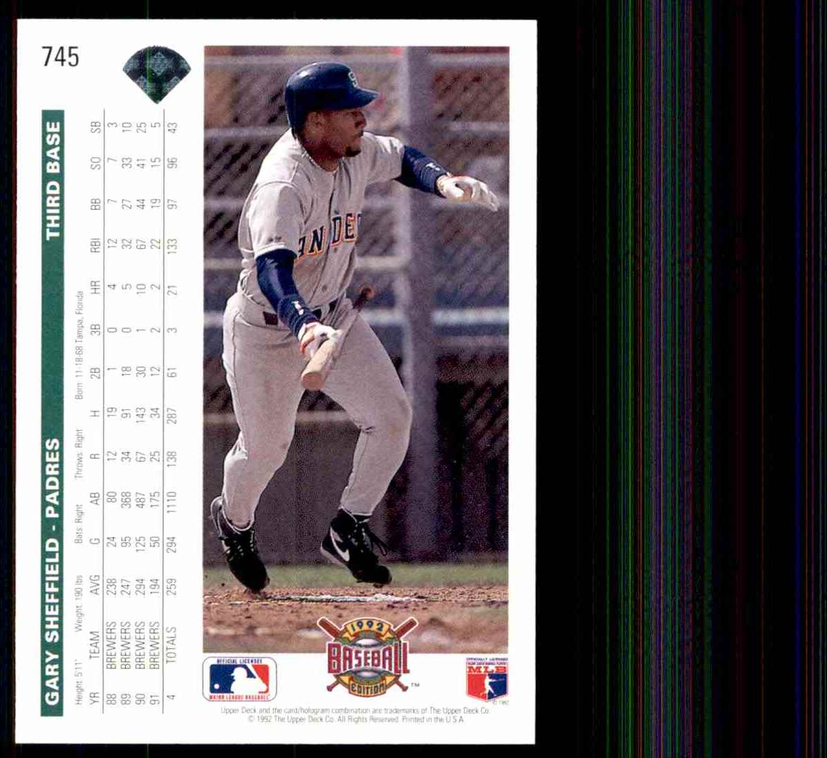 1992 Upper Deck Gary Sheffield #745 card back image