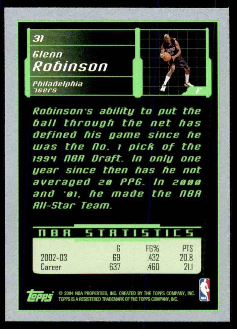 2003-04 Topps Rookie Matrix Glenn Robinson #31 card back image