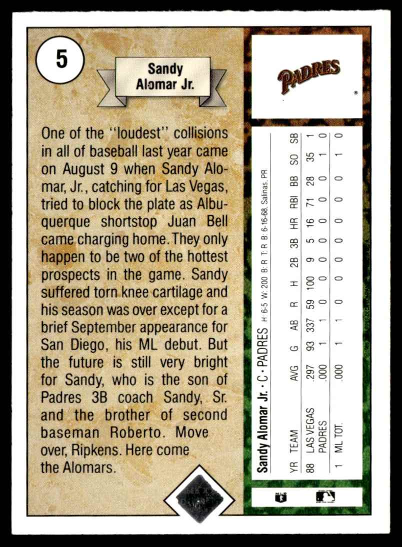 1989 Upper Deck Sandy Alomar Jr. #5 card back image