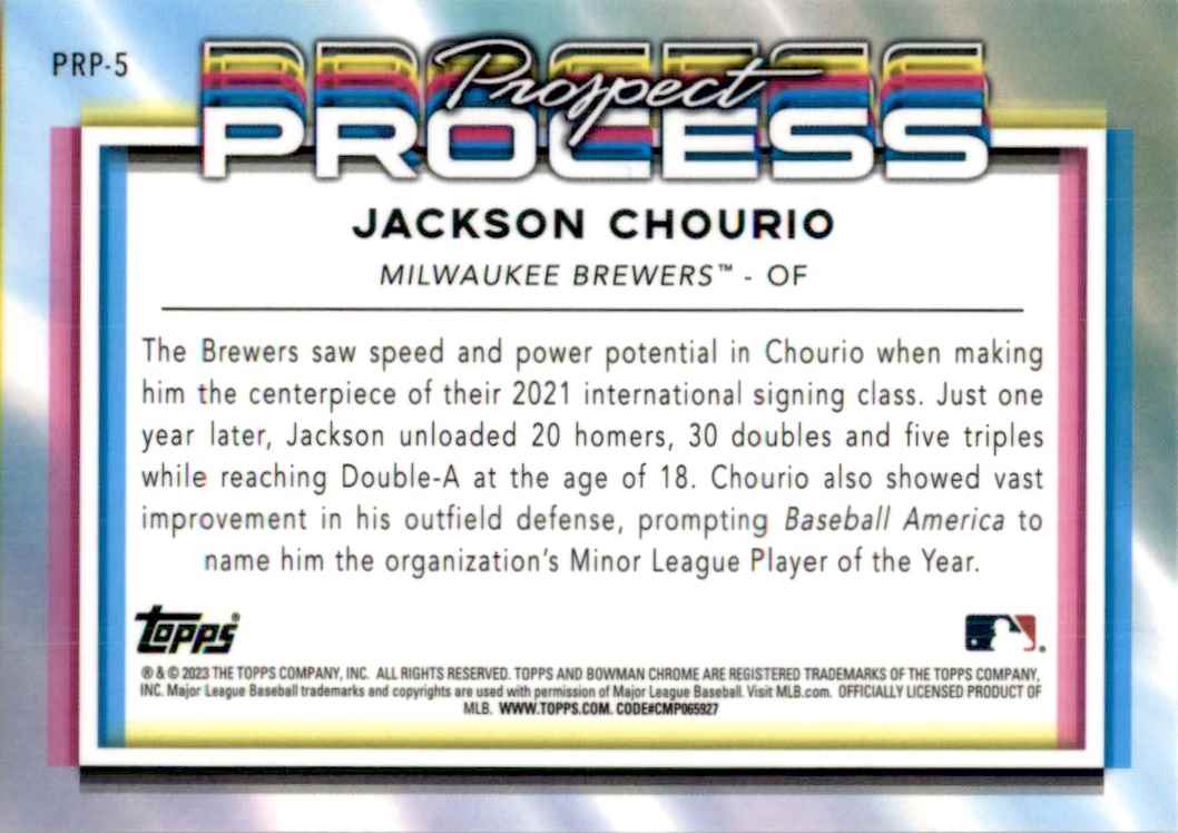 2013 Bowman Prospect Process Chrome Refractor Jackson Chourio #PRP-5 card back image