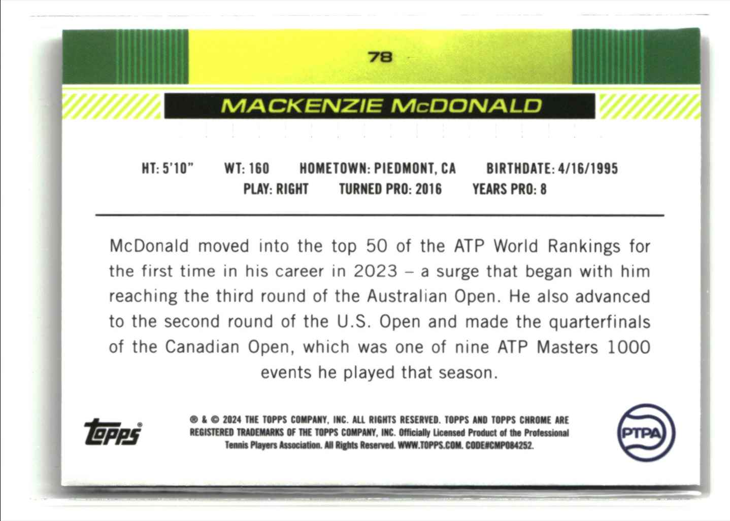 2024 Topps Chrome Prism Refractor MACKENZIE MCDONALD #78 card back image
