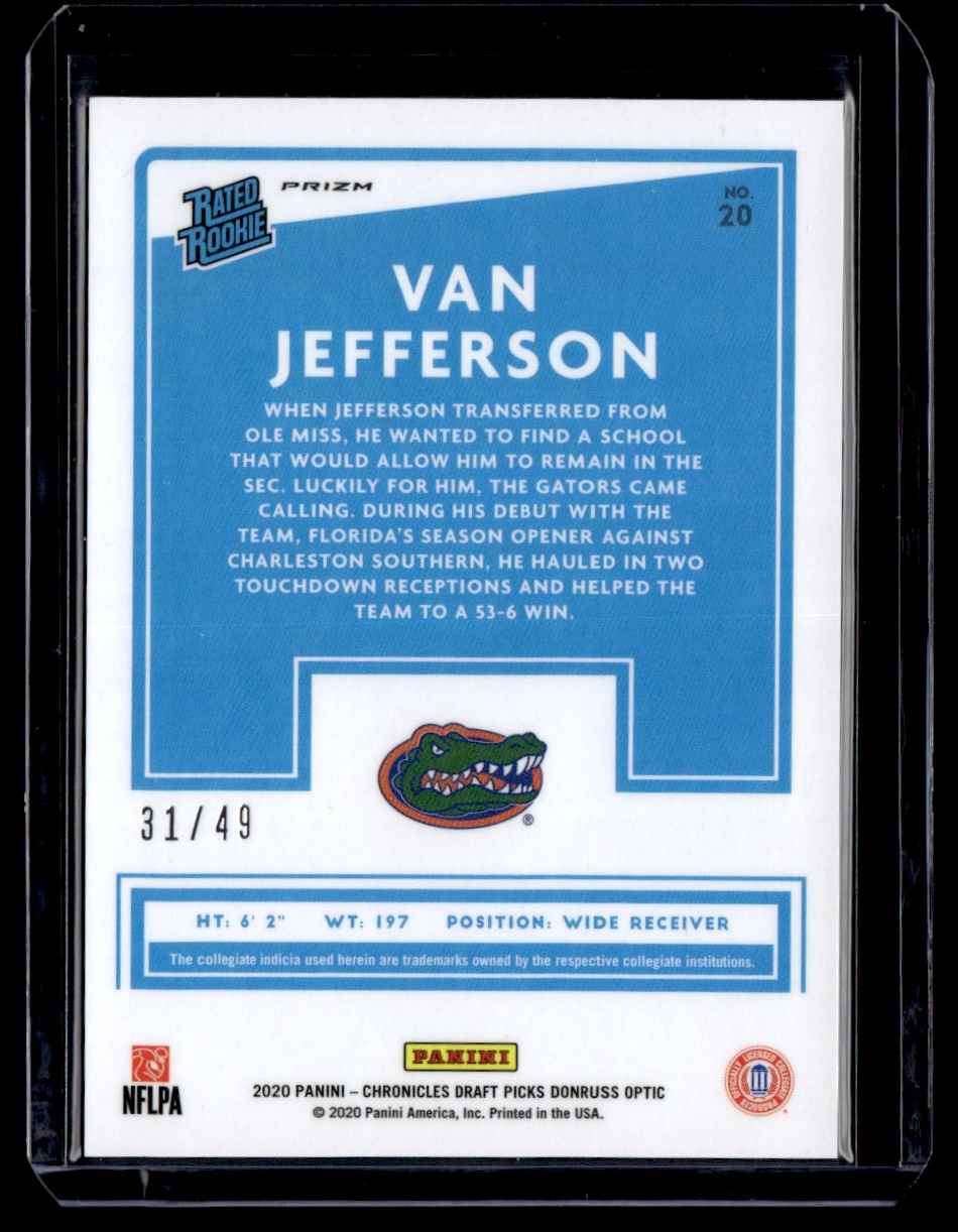 2020 Panini Chronicles Draft Picks Donruss Optic Rated Rookies Hyper Van Jefferson #20 card back image