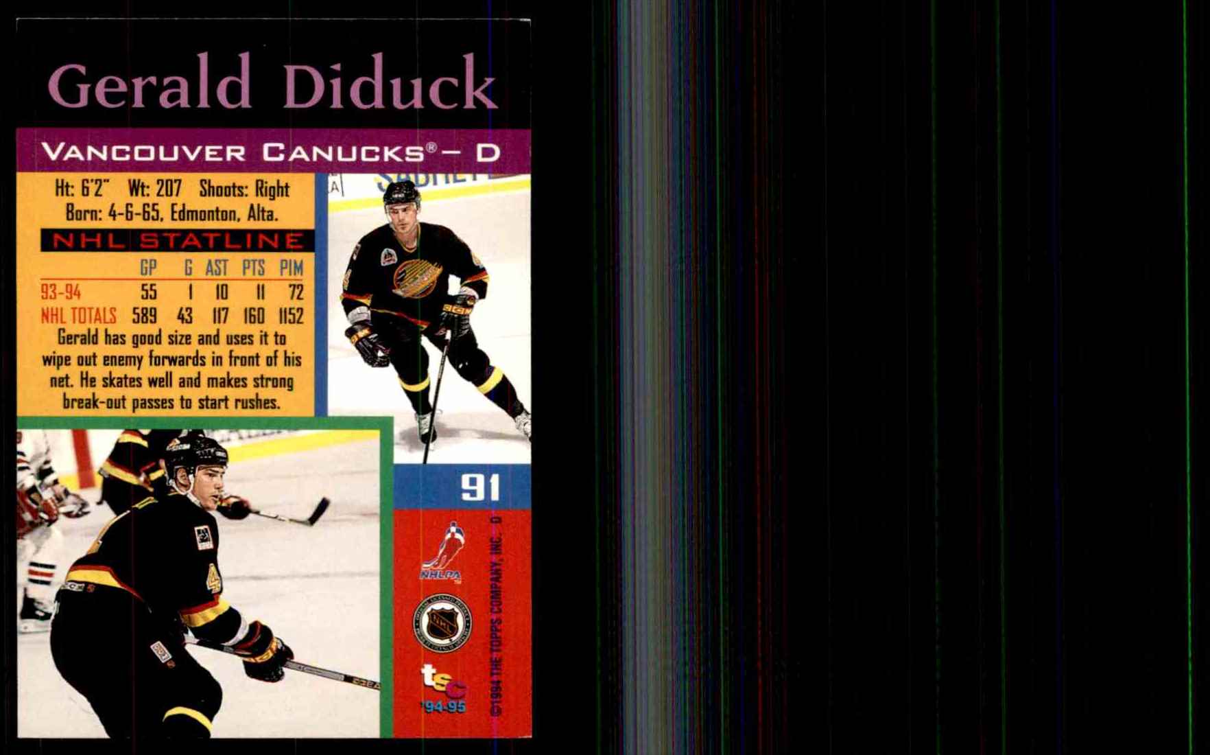 1994-95 Stadium Club Gerald Diduck #91 card back image