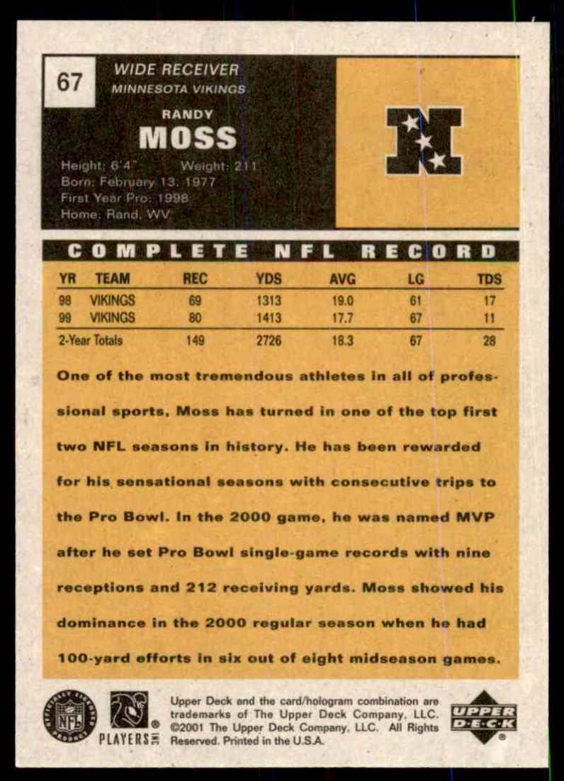 2000 Upper Deck Vintage Previews Randy Moss #67 card back image