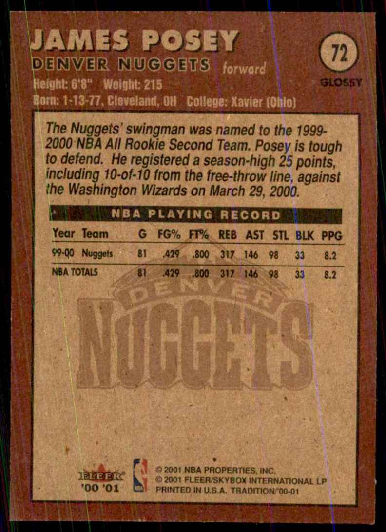 2000-01 Fleer Glossy James Posey #72 card back image