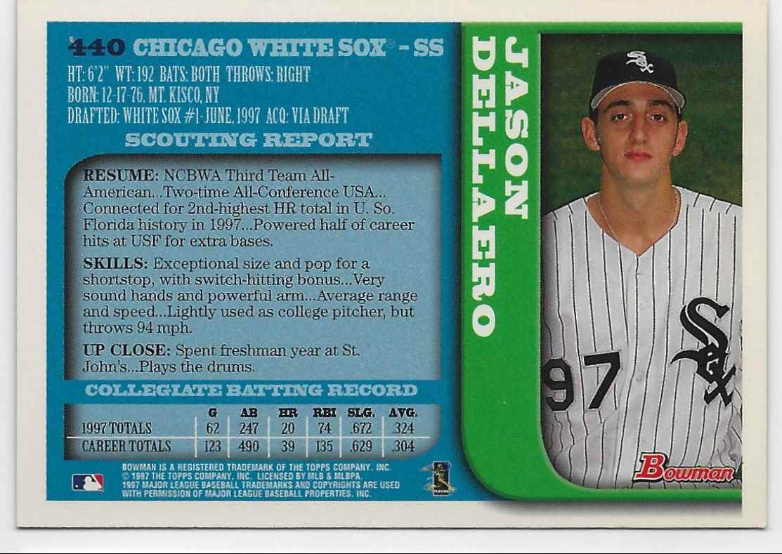 1997 1ST Bowman Card Jason Dellaero #440 card back image