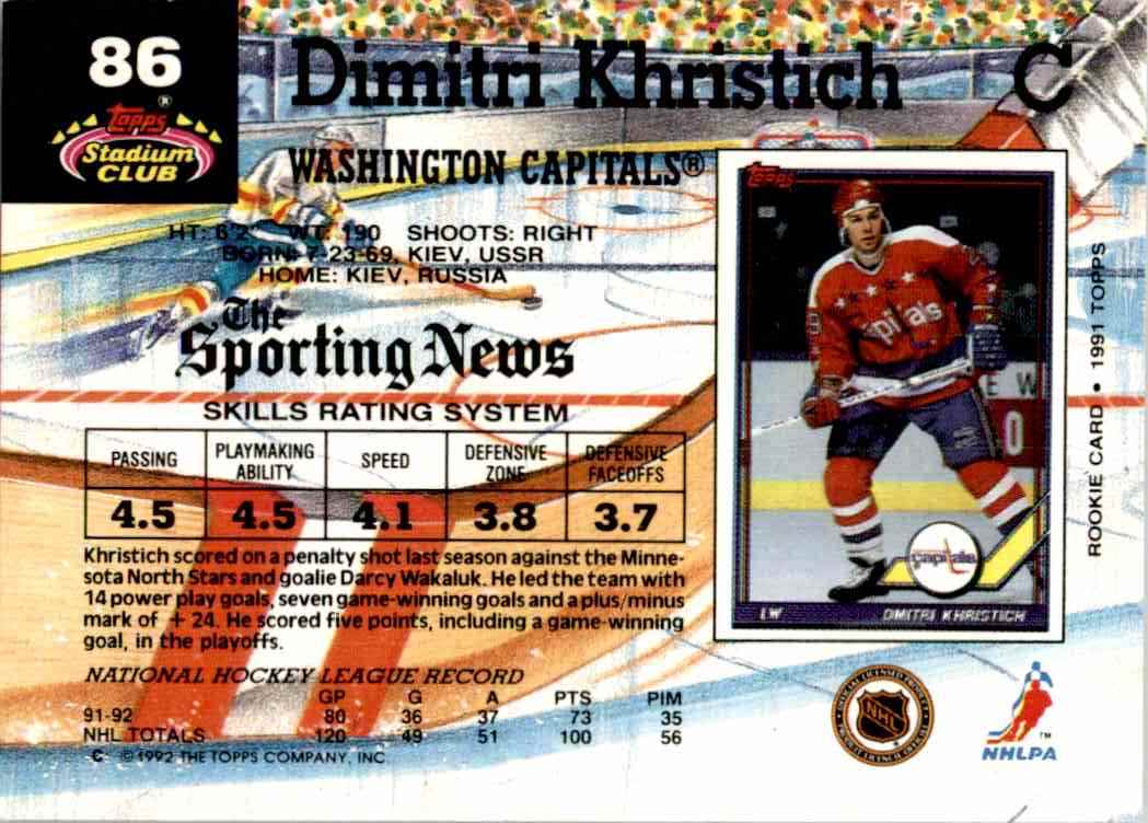 1992-93 Topps Stadium Club Dmitri Khristich #86 card back image