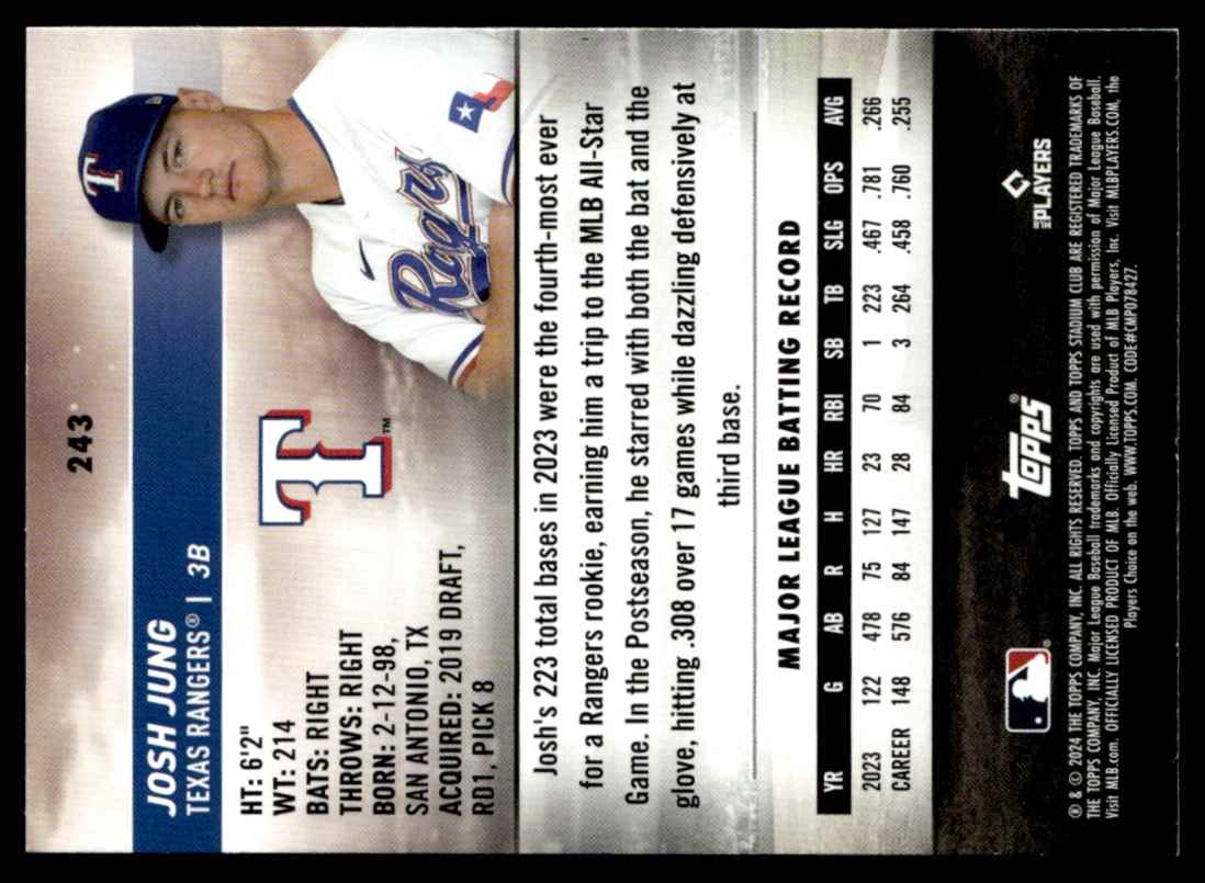 2024 Stadium Club Red Foil Josh Jung #243 card back image