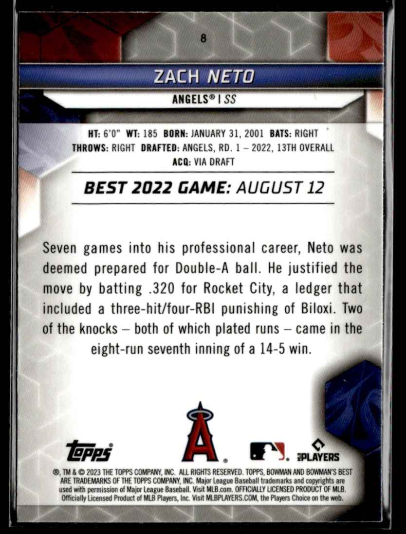 2023 Bowman's Best Zach Neto #6 card back image