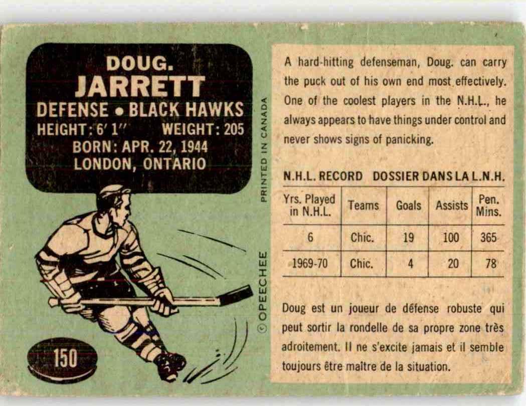 1970-71 O-Pee-Chee Doug Jarrett #150 card back image