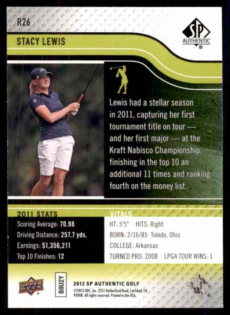 2012 SP Authentic Rookie Extended Stacy Lewis #R26 card back image