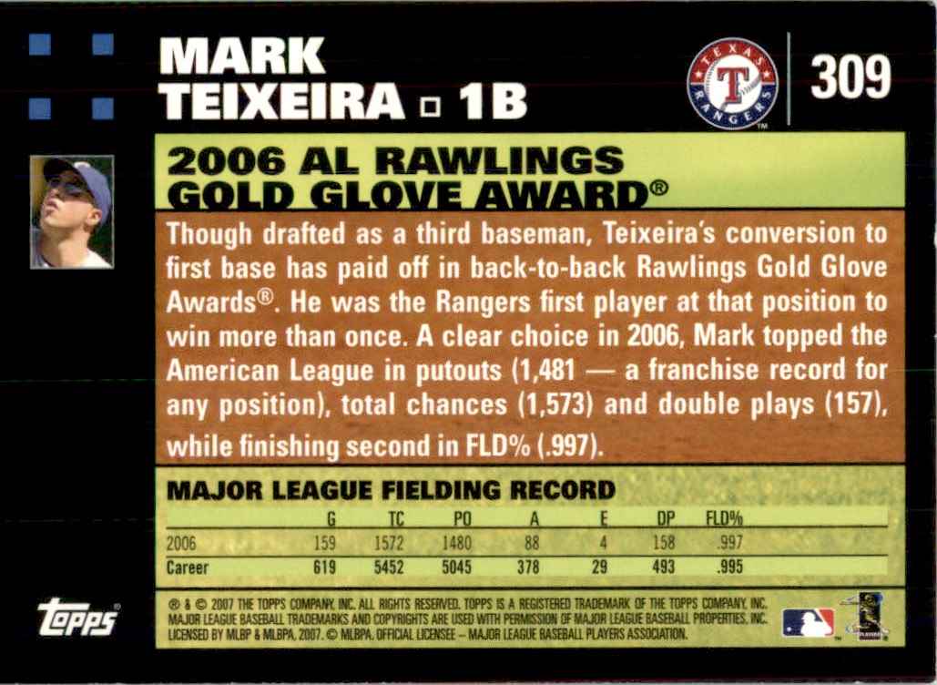 2007 Topps Mark Teixeira #309 card back image